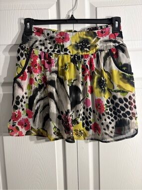 Stoosh Floral Animal Print Elastic Waist Mini Skirt Pockets Medium S31311 (A1)